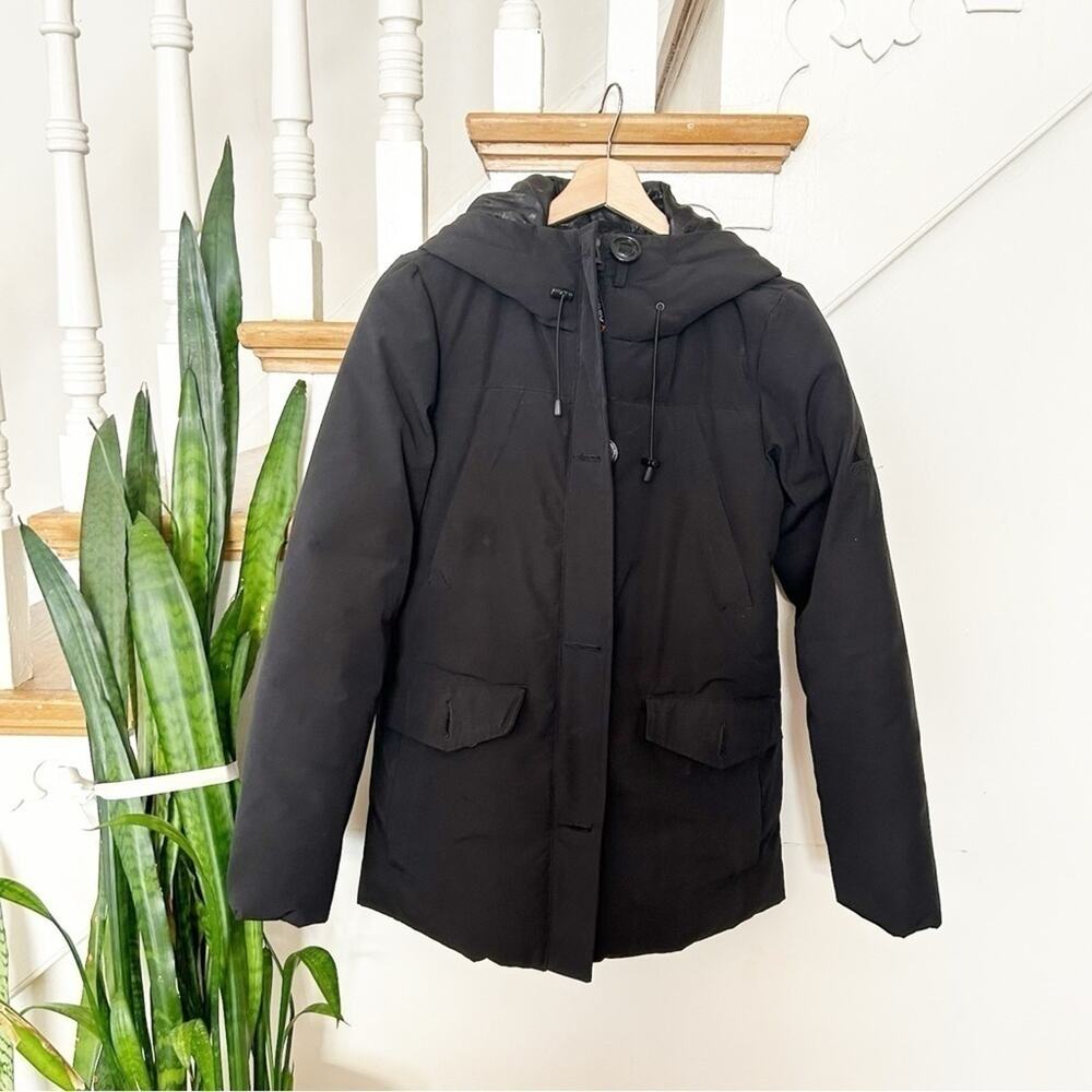 Gerry Womens Black Zip & Button Front Lined Winter Parka Coat w/ Pockets